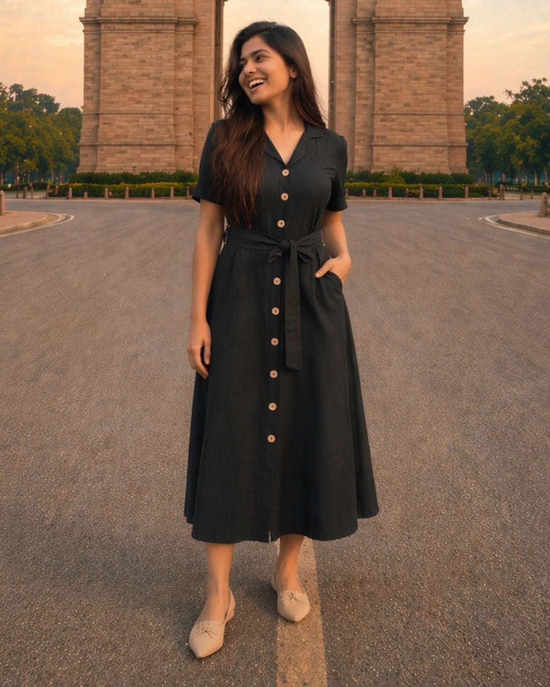 Women's Black All-Day Linen Shirt Dress – The Svaya
