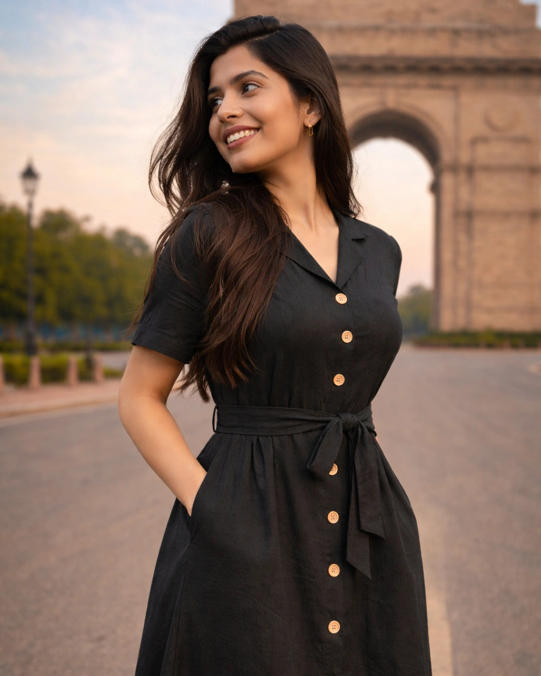 Women's Black All-Day Linen Shirt Dress The Svaya Women's Black All-Day Linen Shirt Dress The Svaya