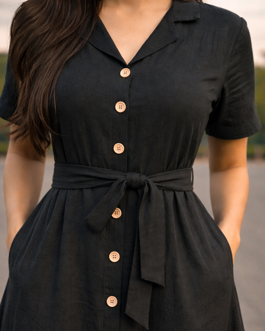 Women's Black All-Day Linen Shirt Dress  The Svaya