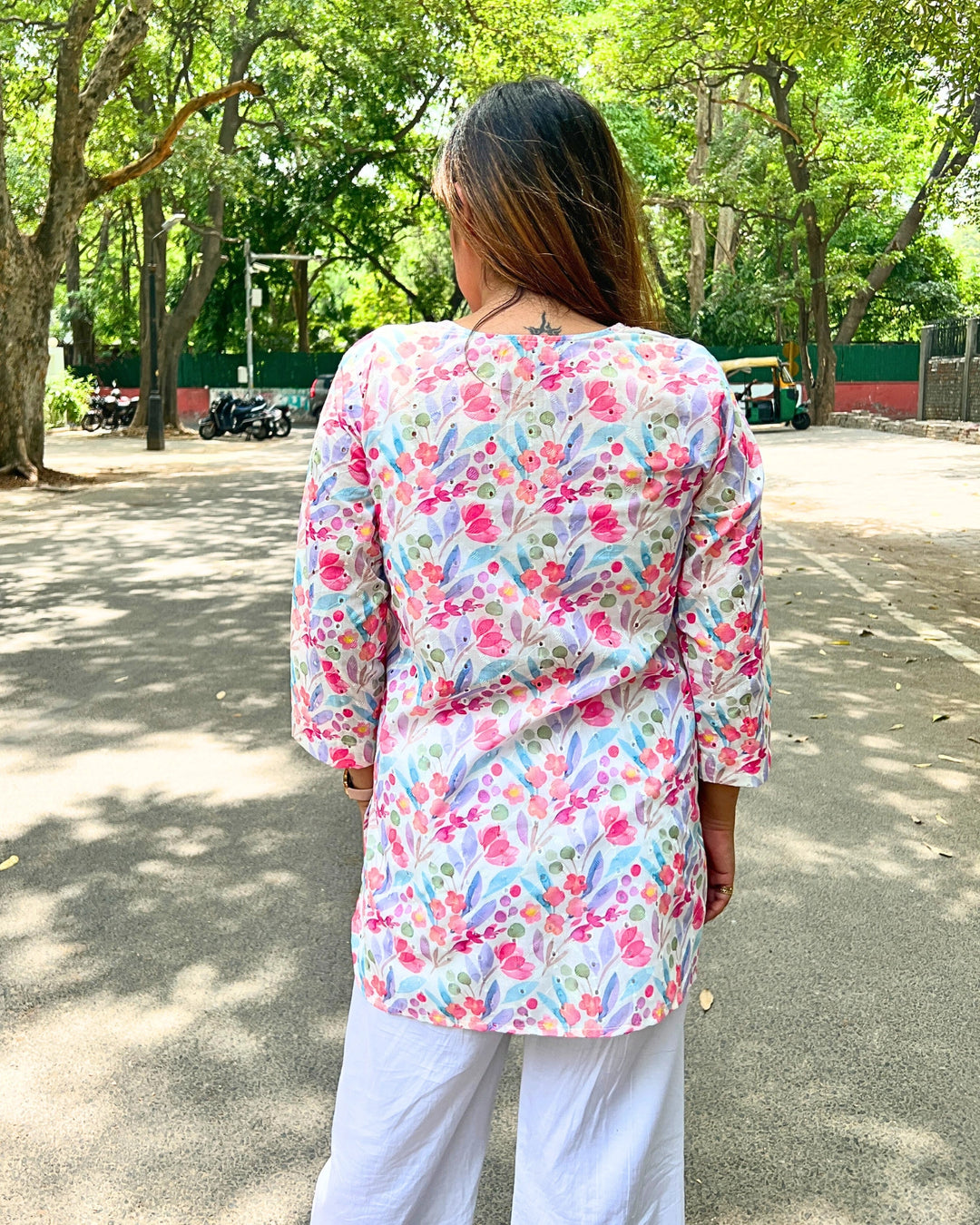 Women's Summer Floral Long Cotton Shirt
