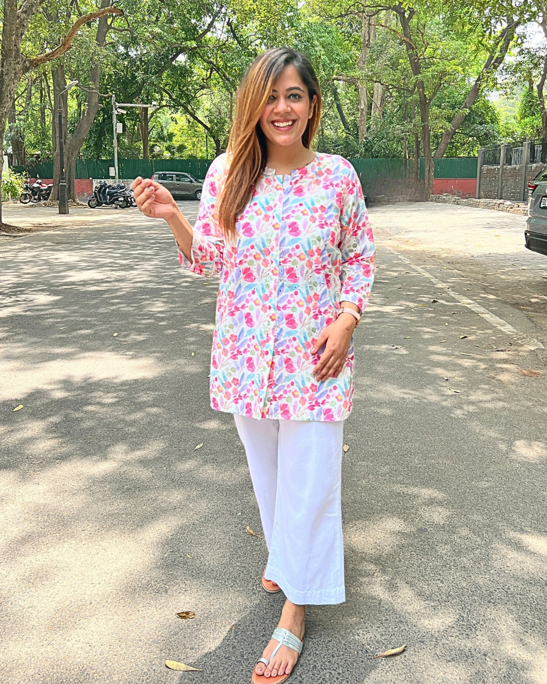 Women's Summer Floral Long Cotton Shirt
