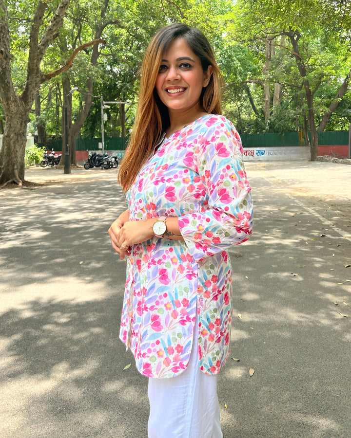 Women's Summer Floral Long Cotton Shirt