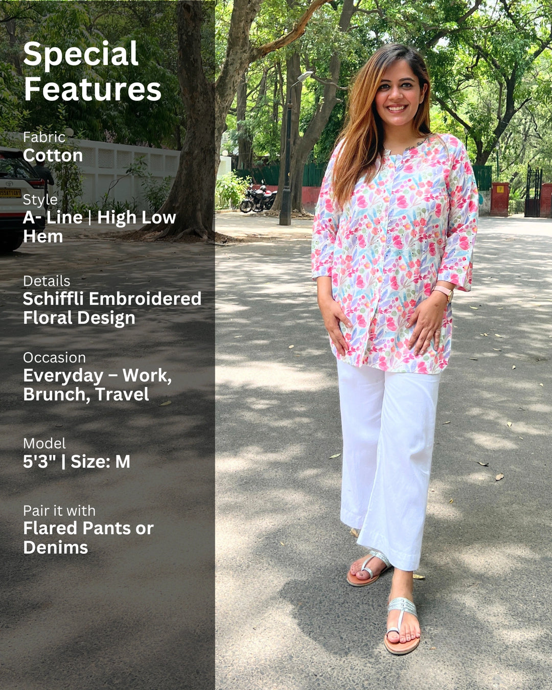 Women's Summer Floral Long Cotton Shirt