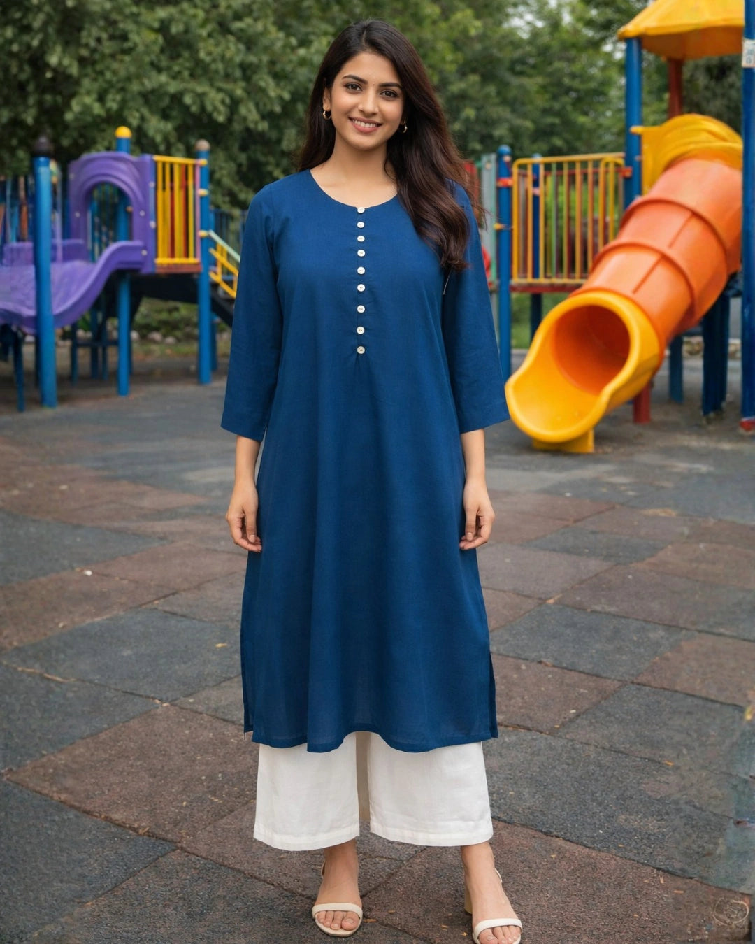 Women's Teal Rozana Straight Kurta