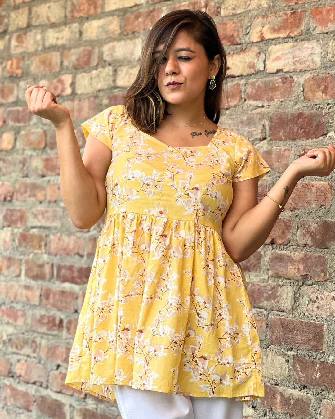 Yellow Blosson Frill Top