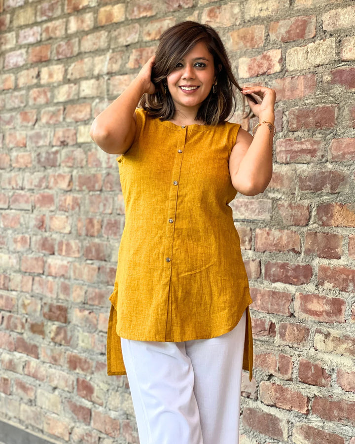 Yellow Solid High Low Shirt