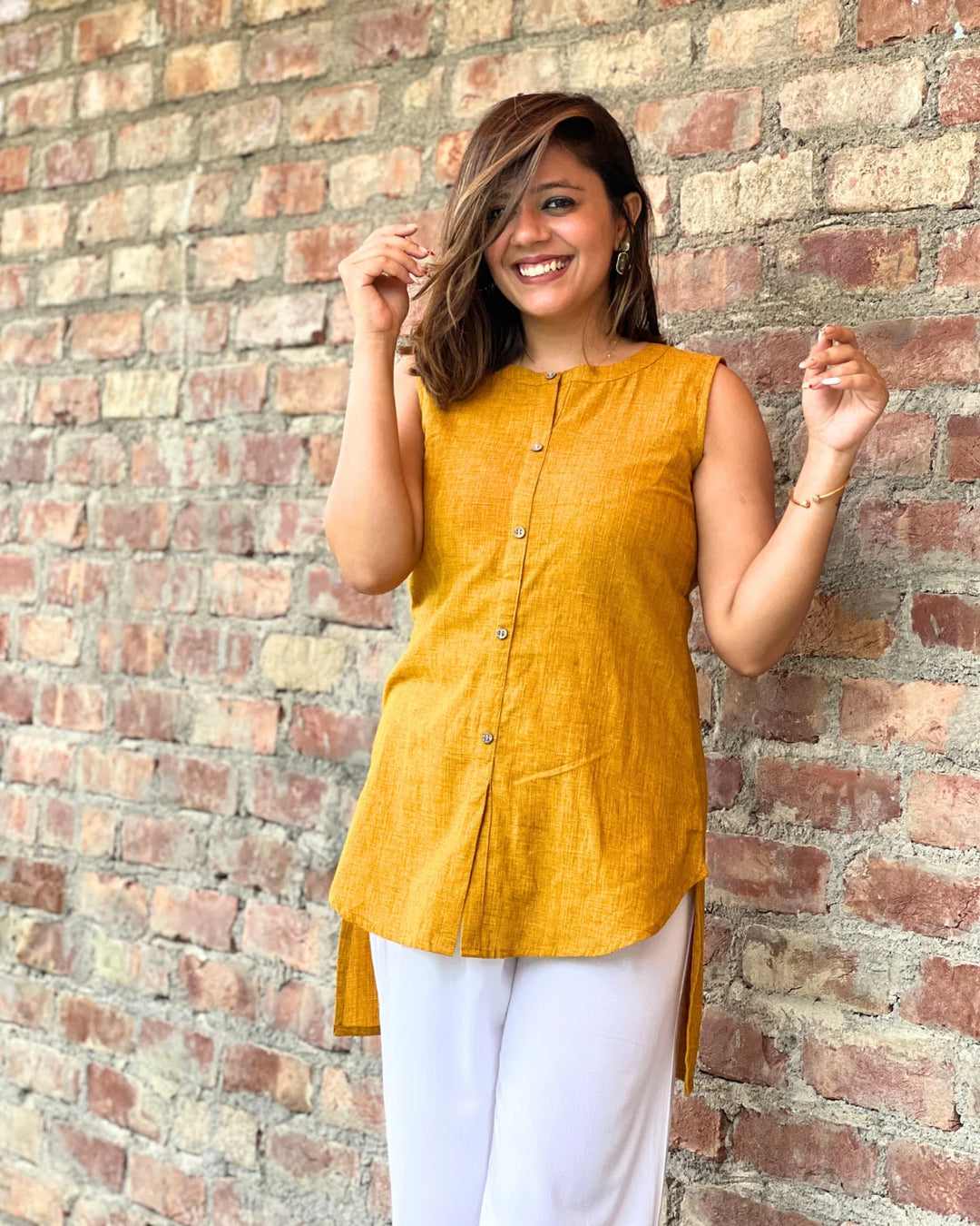 Yellow Solid High Low Shirt