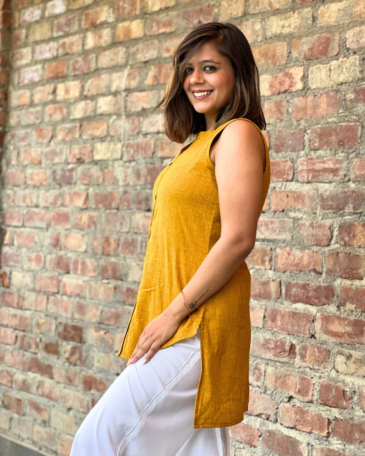 Yellow Solid High Low Shirt