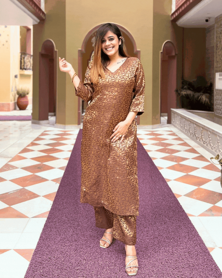 Brown Zoya Silk Kurta Set For Women