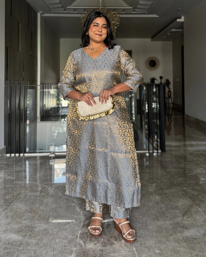 Zoya Grey Silk Kurta & Pants - Set Of 2