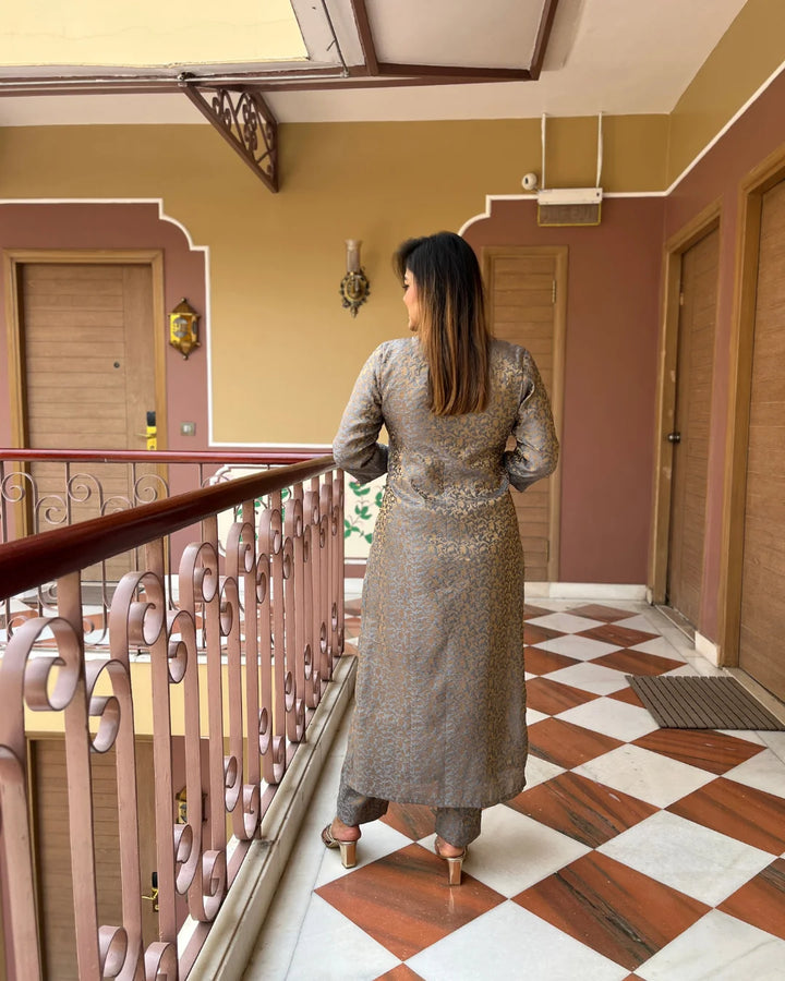 Zoya Grey Silk Kurta & Pants - Set Of 2