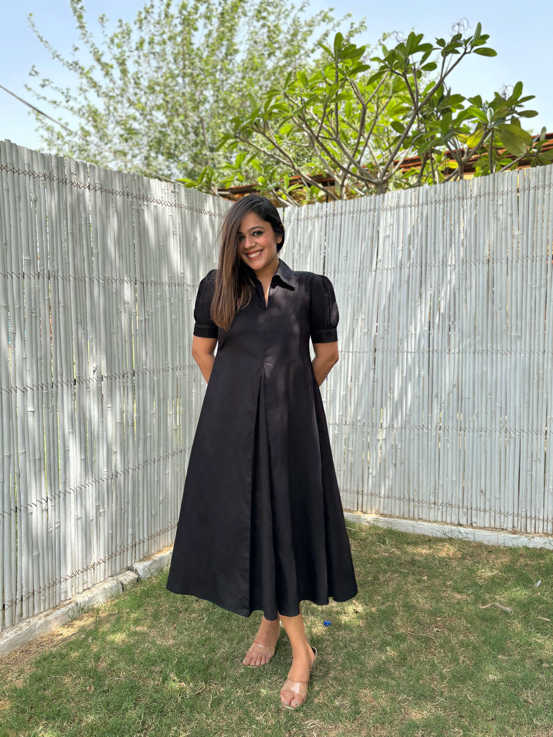 Black Cotton A-line Dress
