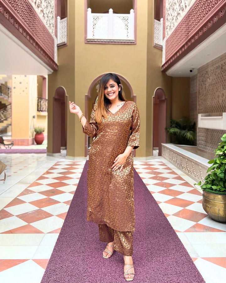 Brown Zoya Silk Kurta Set For Women