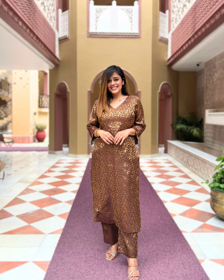 Brown Zoya Silk Kurta Set For Women