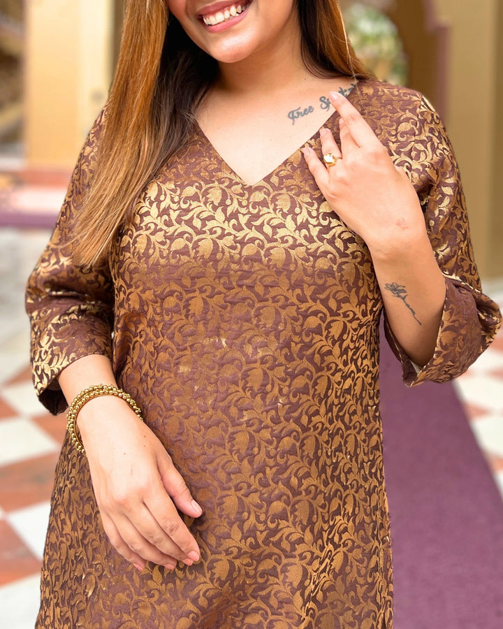 Brown Zoya Silk Kurta Set For Women
