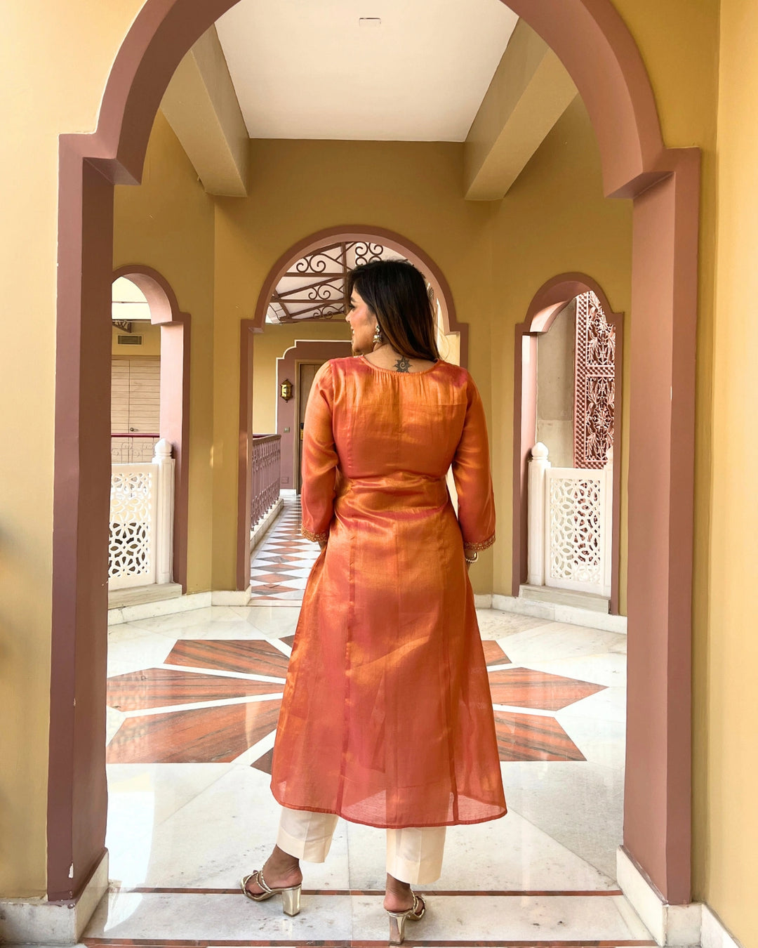 Burnt Orange Chanderi Silk Kurta