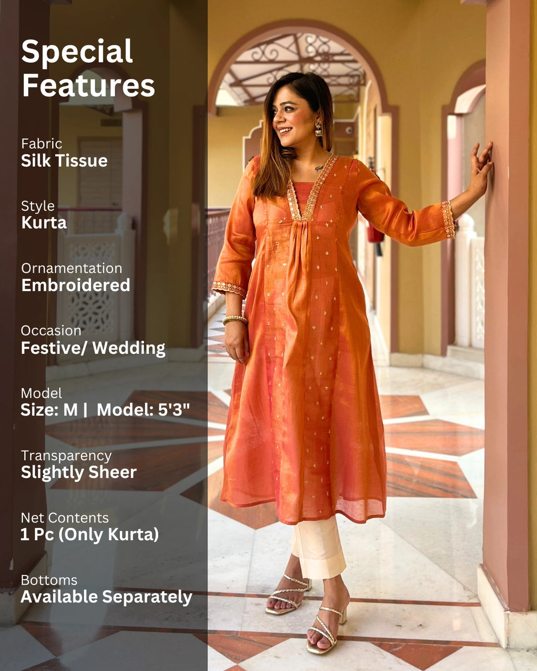 Burnt Orange Chanderi Silk Kurta