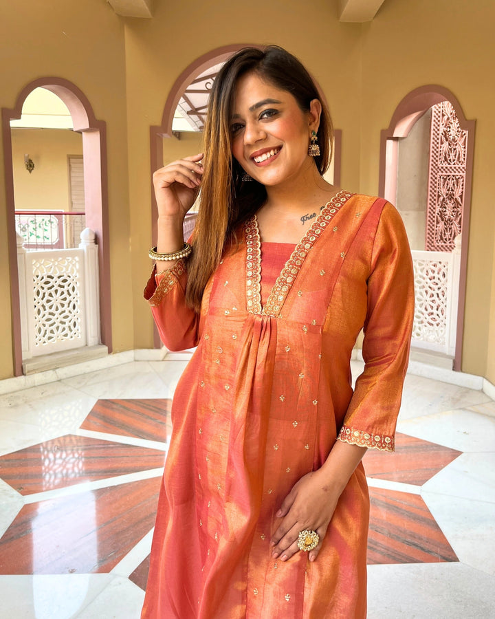 Burnt Orange Chanderi Silk Kurta