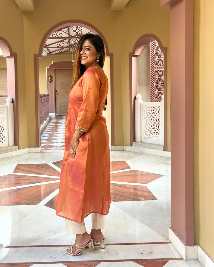 Burnt Orange Chanderi Silk Kurta