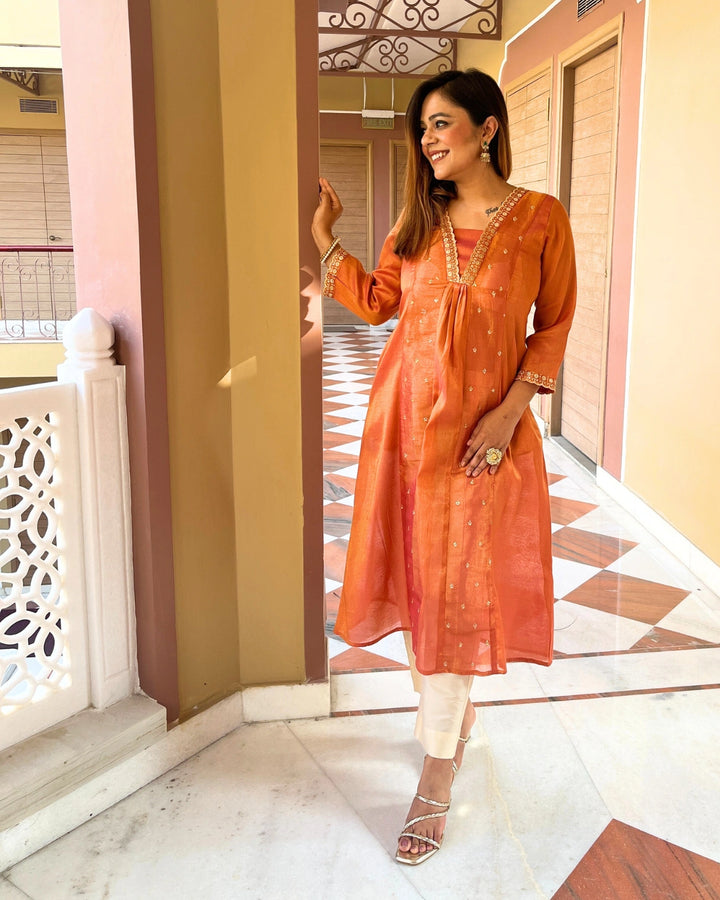 Burnt Orange Chanderi Silk Kurta