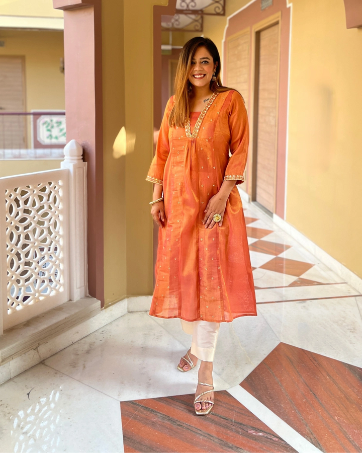 Burnt Orange Chanderi Silk Kurta