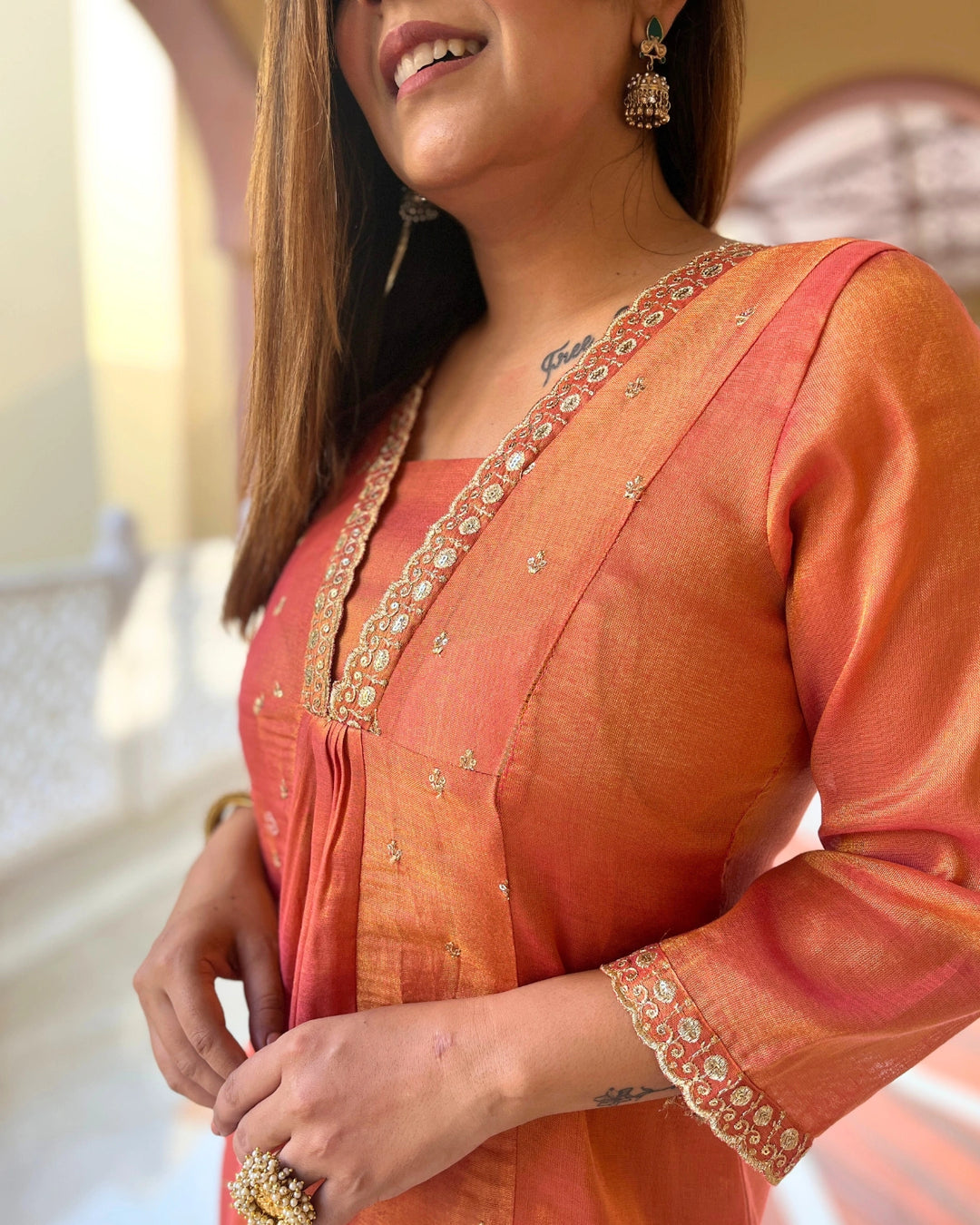 Burnt Orange Chanderi Silk Kurta