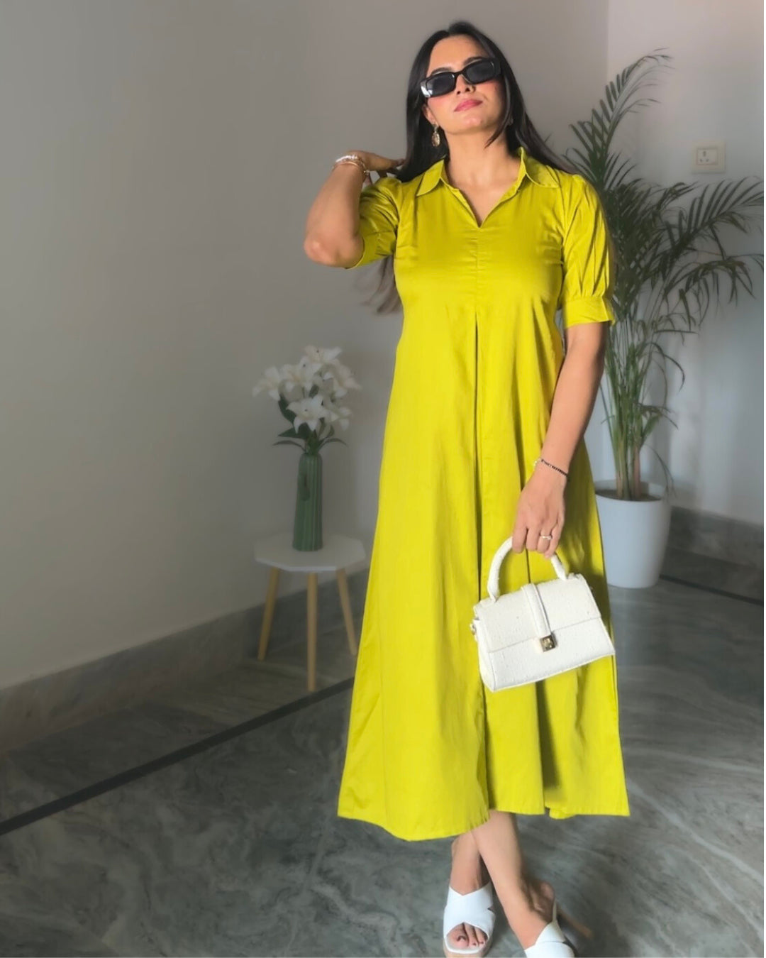 Lime Green A-line Cotton Dress The Svaya Lime Green A-line Cotton Dress The Svaya