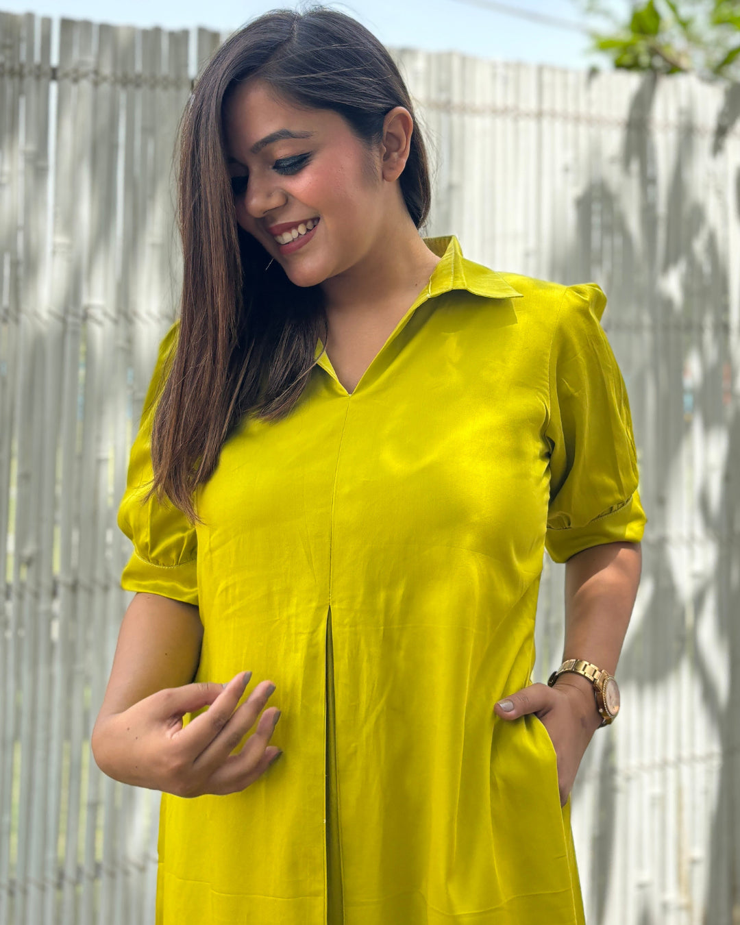 Lime Green A-line Cotton Dress The Svaya Lime Green A-line Cotton Dress The Svaya