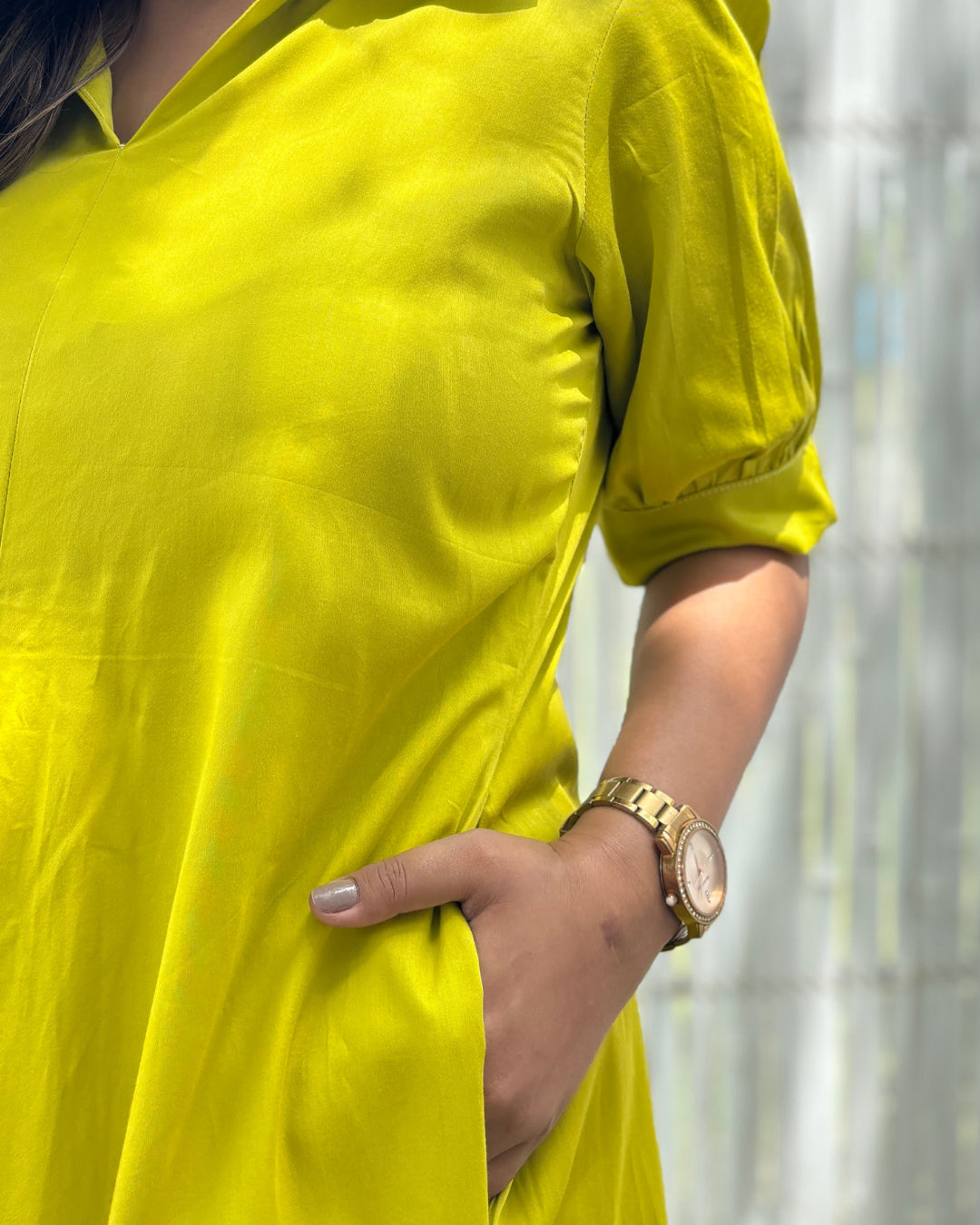 Lime Green A-line Cotton Dress The Svaya Lime Green A-line Cotton Dress The Svaya