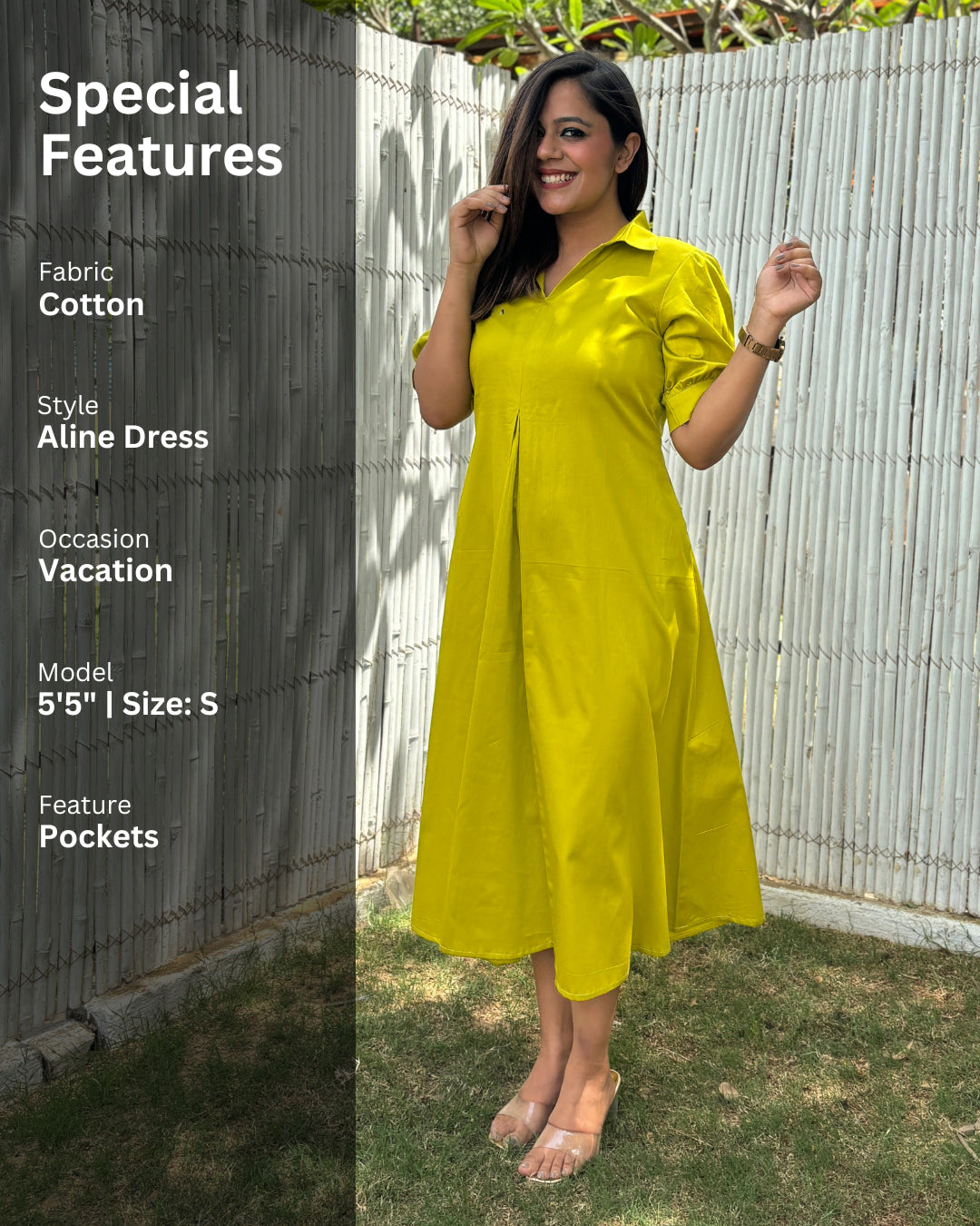 Lime Green A-line Cotton Dress The Svaya Lime Green A-line Cotton Dress The Svaya