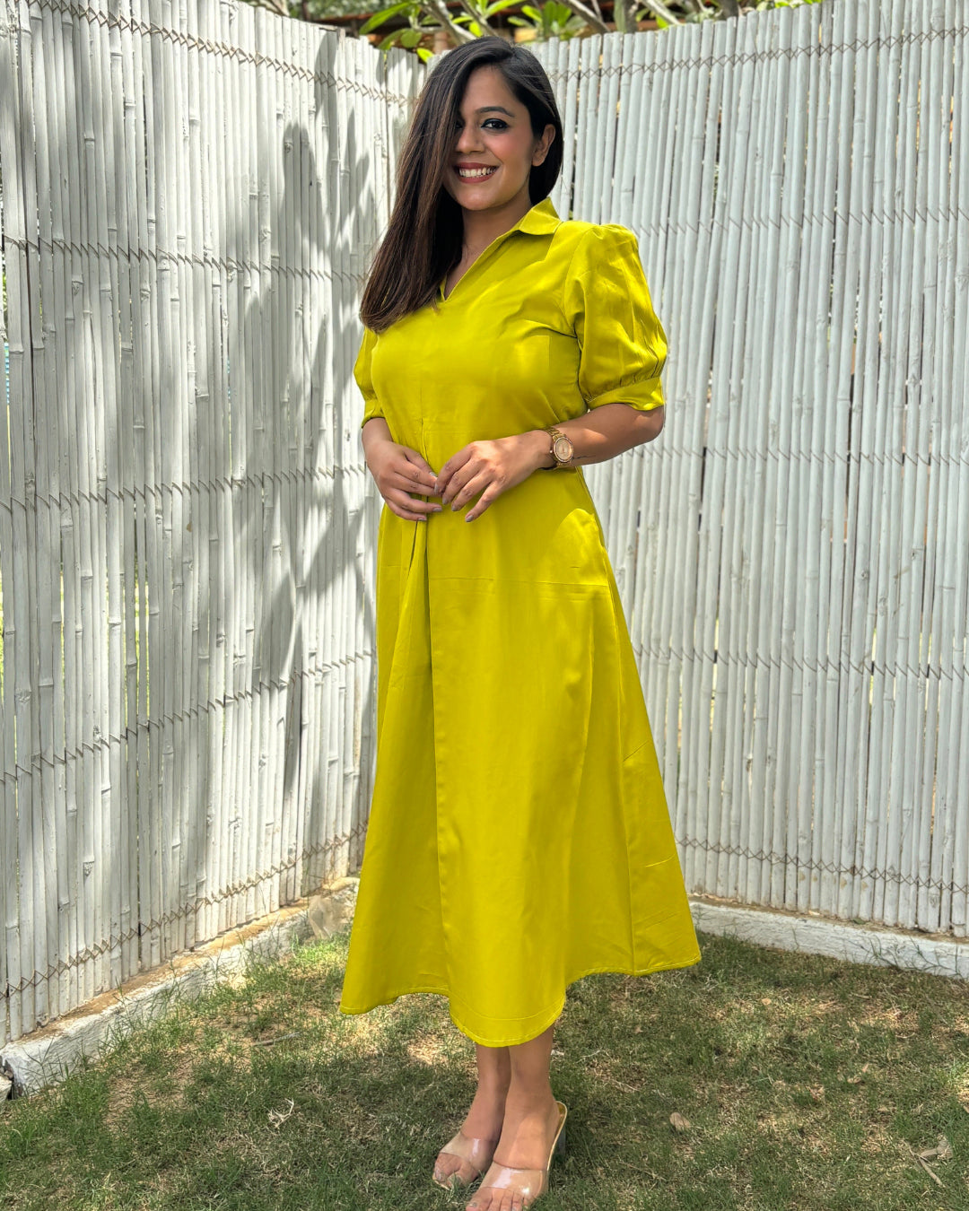 Lime Green A-line Cotton Dress The Svaya Lime Green A-line Cotton Dress The Svaya