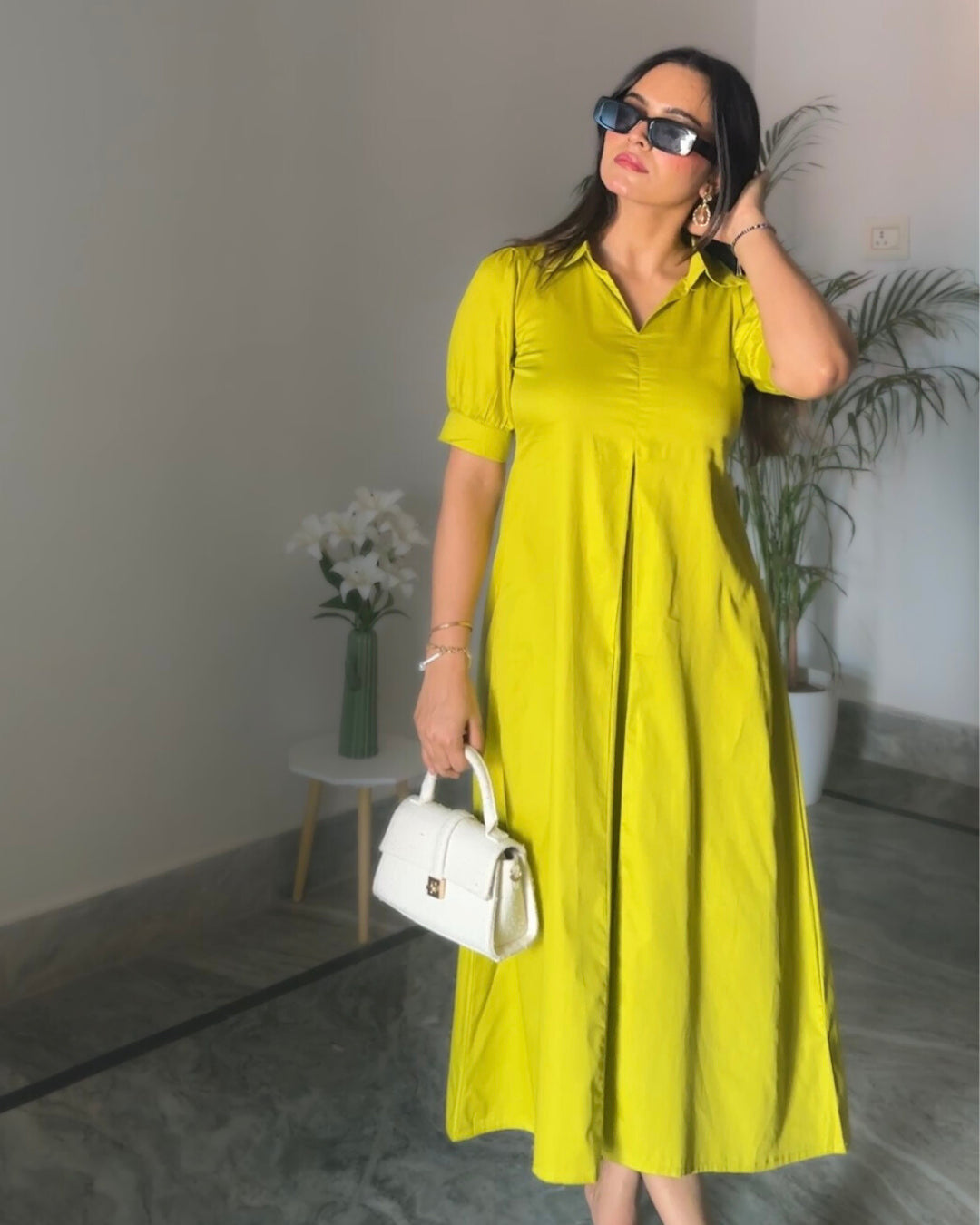 Lime Green A-line Cotton Dress