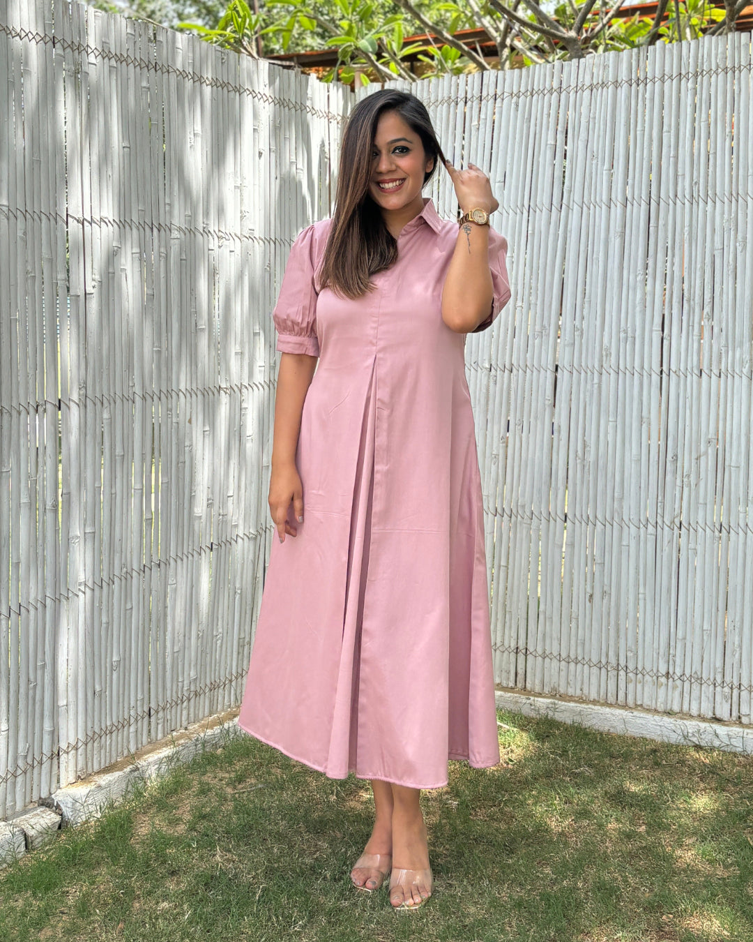 Pastel Pink A-line Cotton Dress