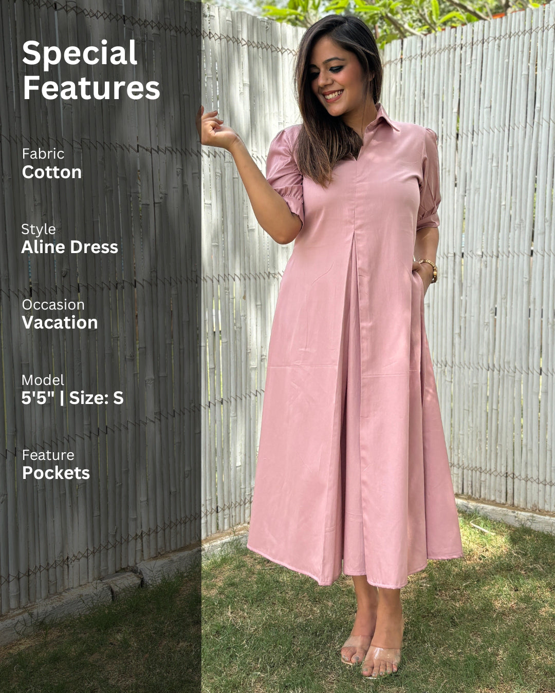 Pastel Pink A-line Cotton Dress – The Svaya - Main Image