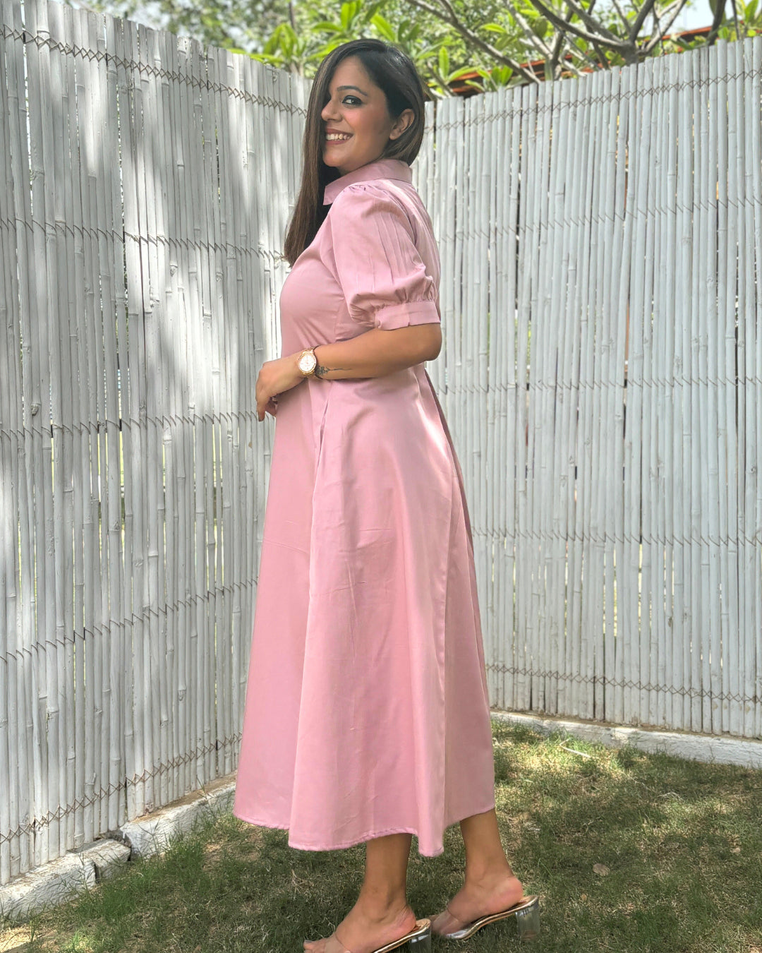 Pastel Pink A-line Cotton Dress