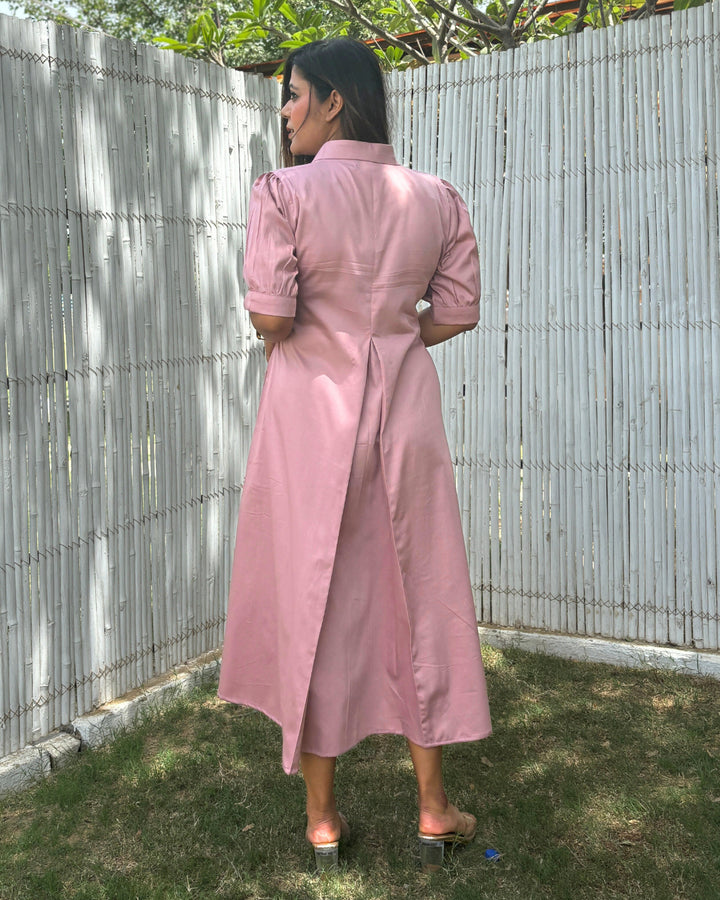 Pastel Pink A-line Cotton Dress