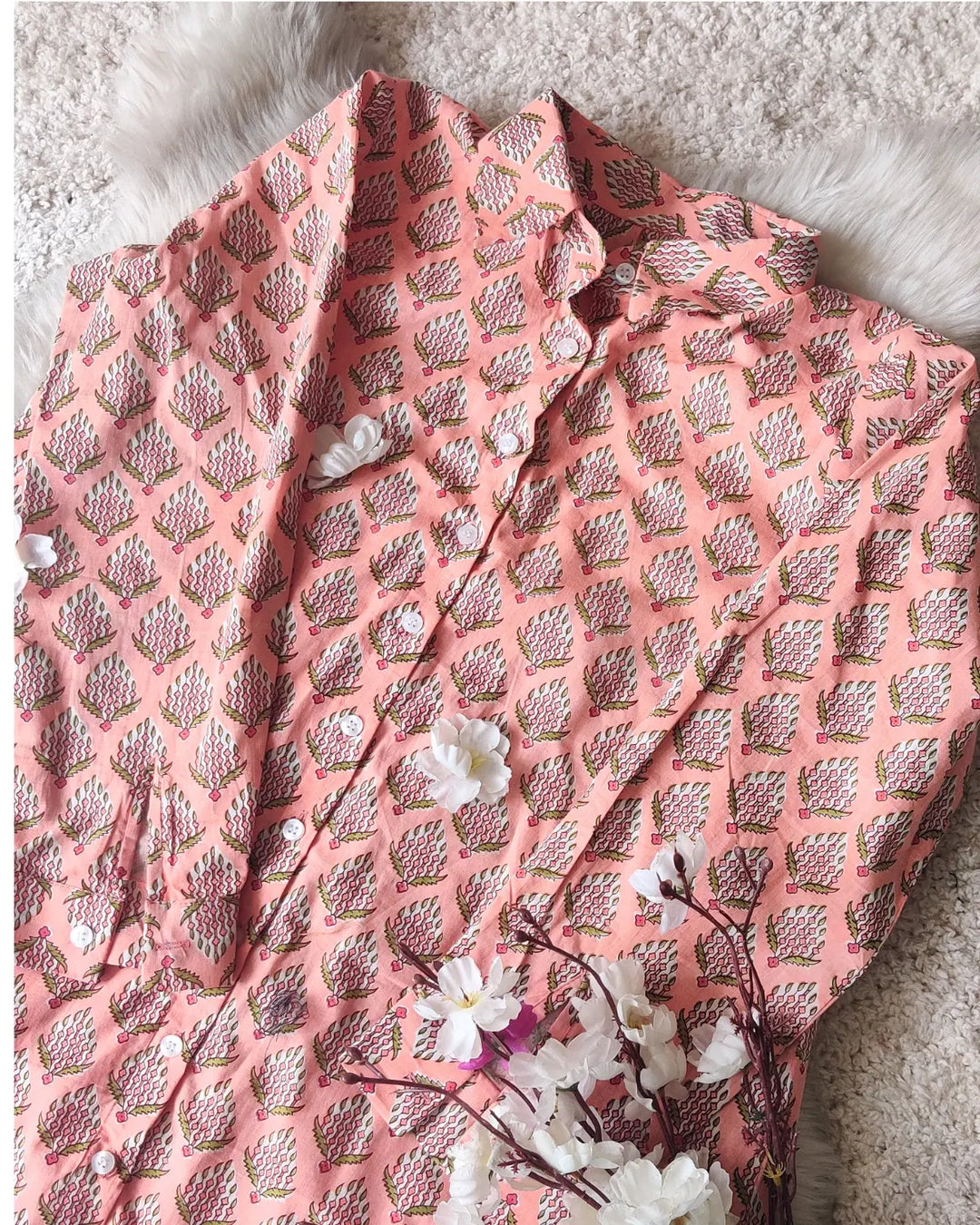 Peach Floral Printed Long Shirt
