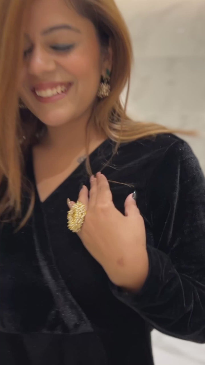 Black Fit and Flare Long Velvet Dress