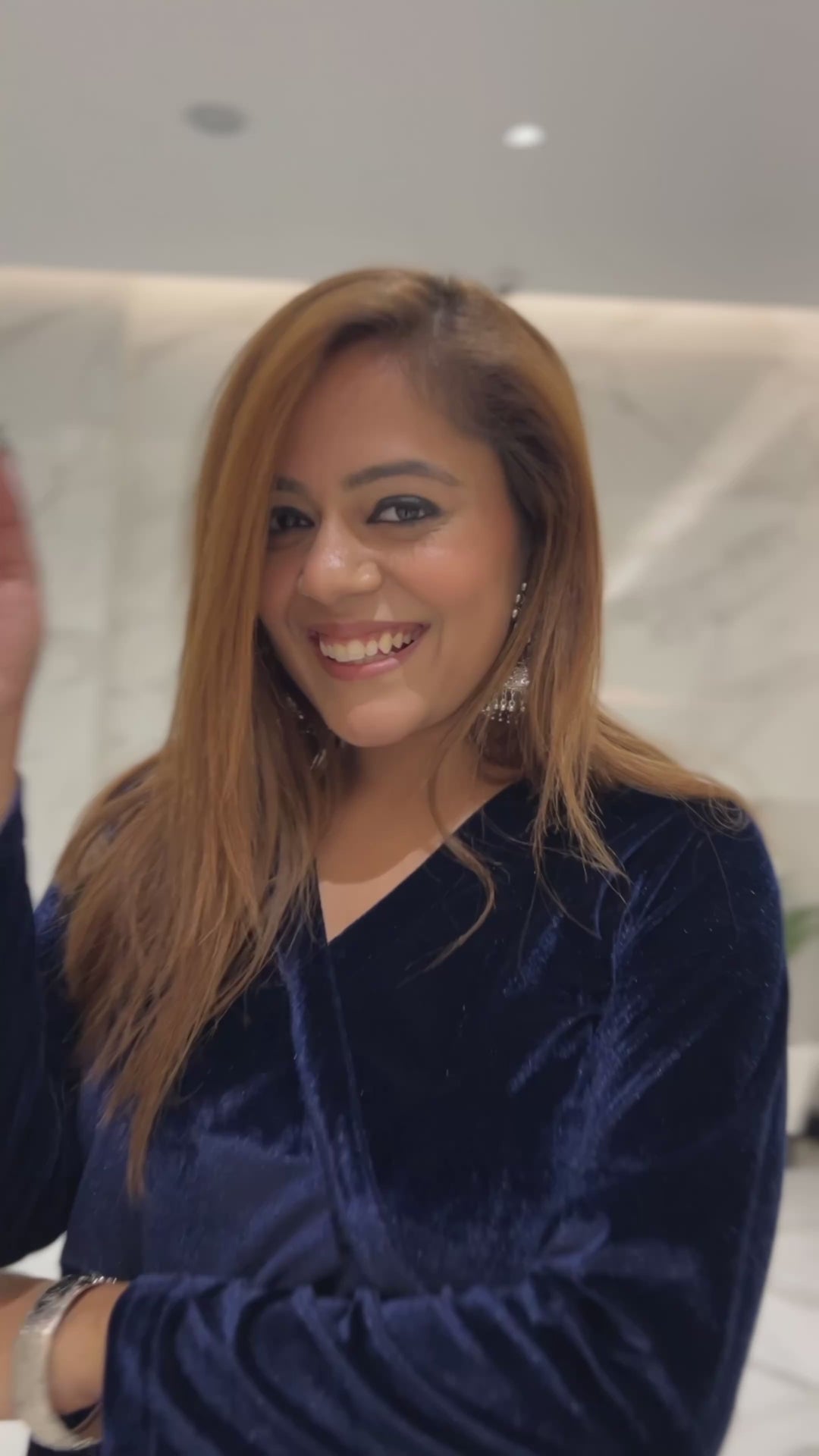 Navy Blue Fit and Flare Long Velvet Dress