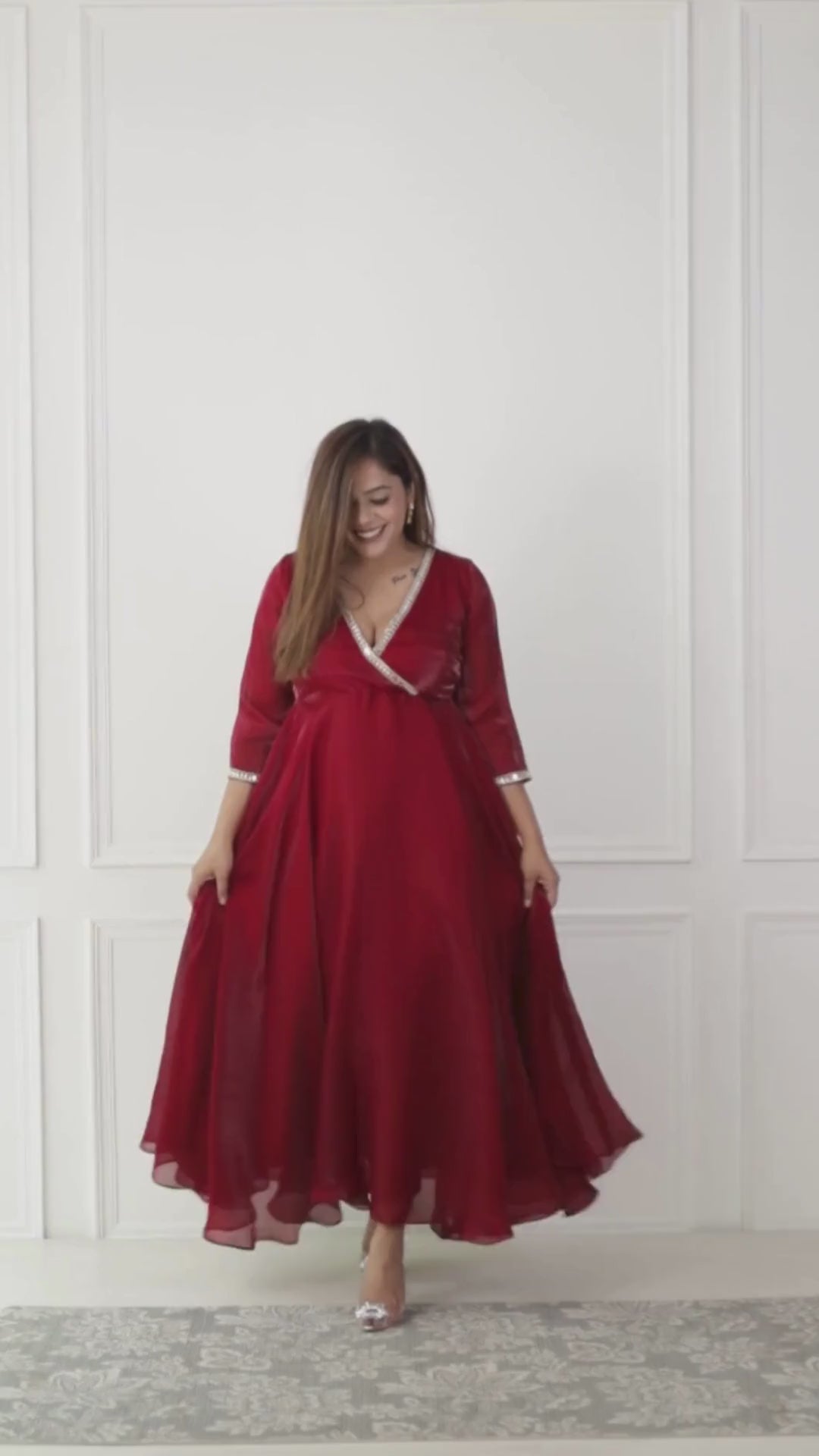 Luxe Ruby Red Organza Angrakha Kurta