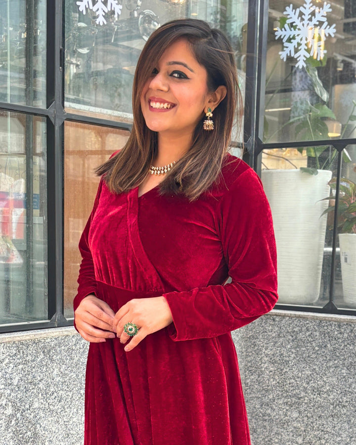 Red velvet dress hot sale women