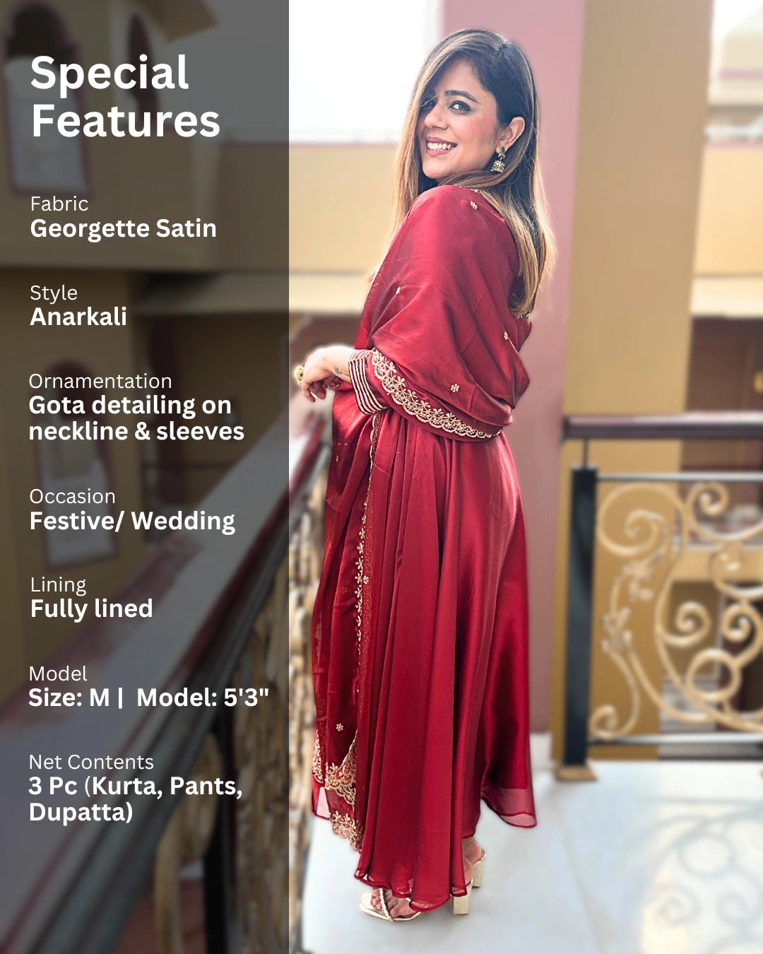 Ruhani Red Anarkali Suit with Dupatta - Set of 3
