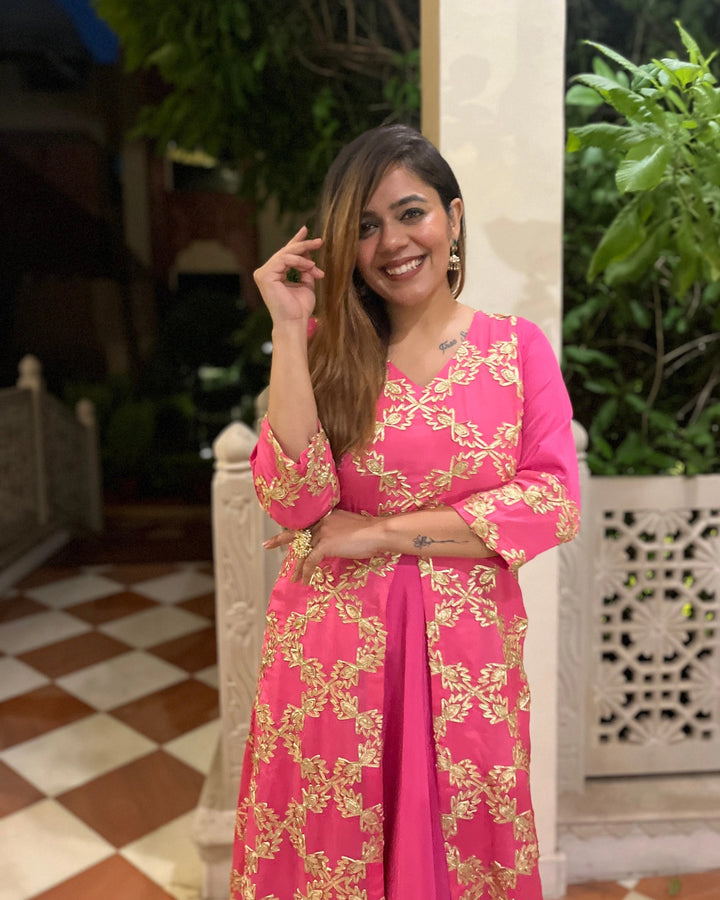 Soft Pink Gota Embroidered Anarkali Dress For Women