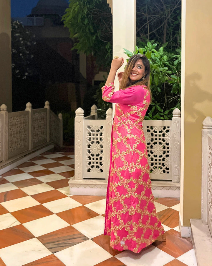 Soft Pink Gota Embroidered Anarkali Dress For Women