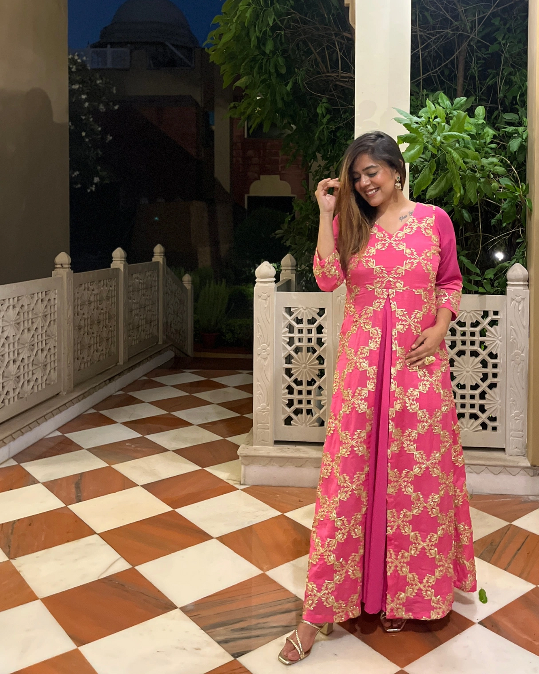 Soft Pink Gota Embroidered Anarkali Dress For Women
