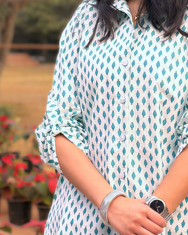 Blue Floral Printed Long Cotton Aline Shirts – The Svaya