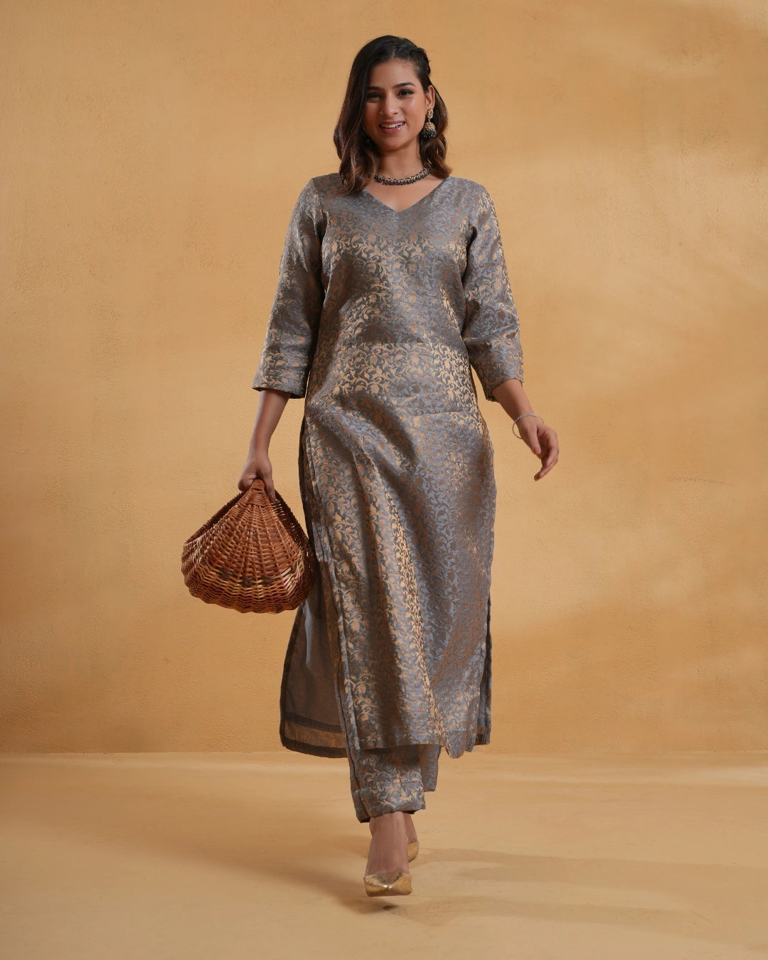 Zoya Grey Silk Kurta & Pants - Set Of 2