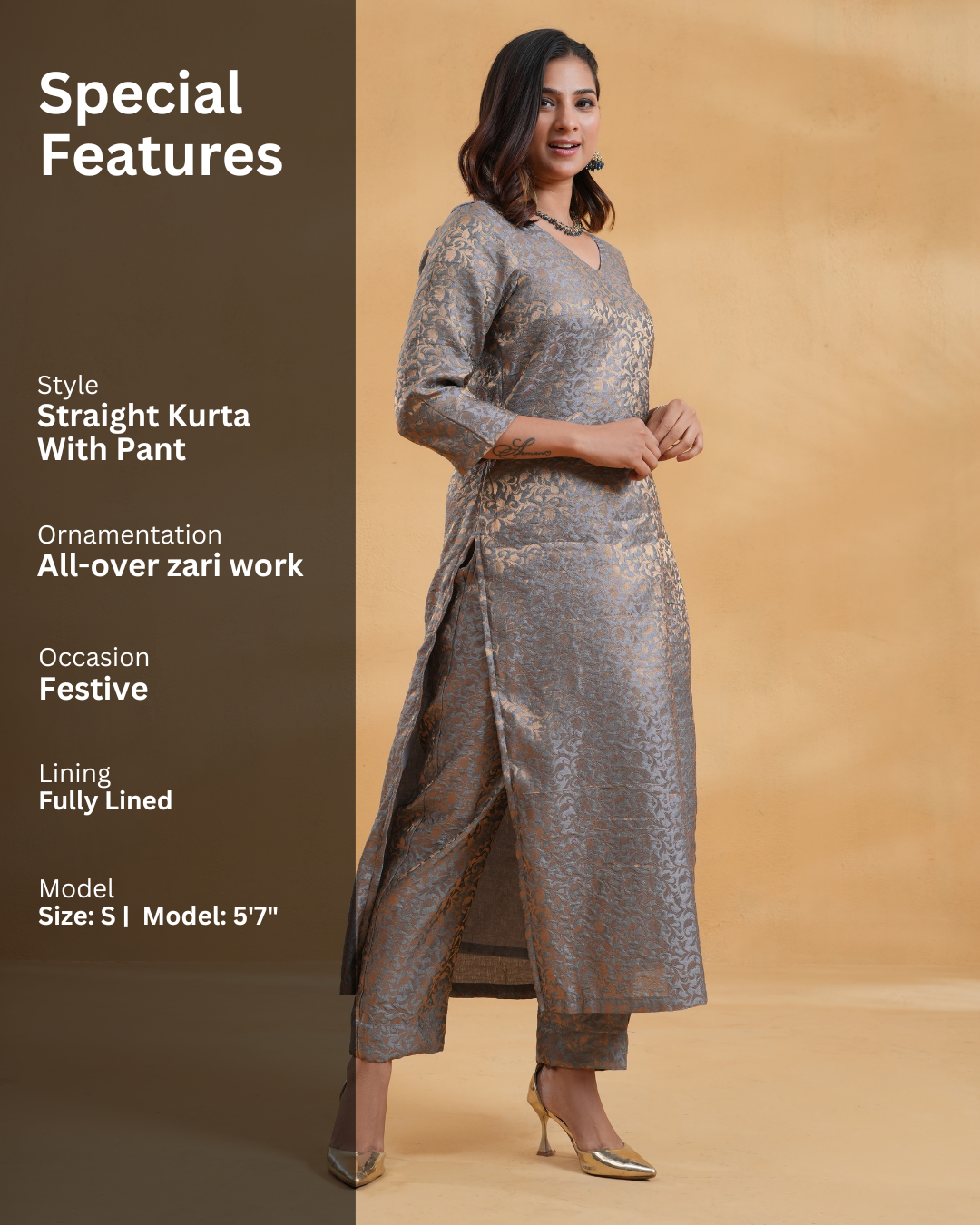 Zoya Grey Silk Kurta & Pants - Set Of 2