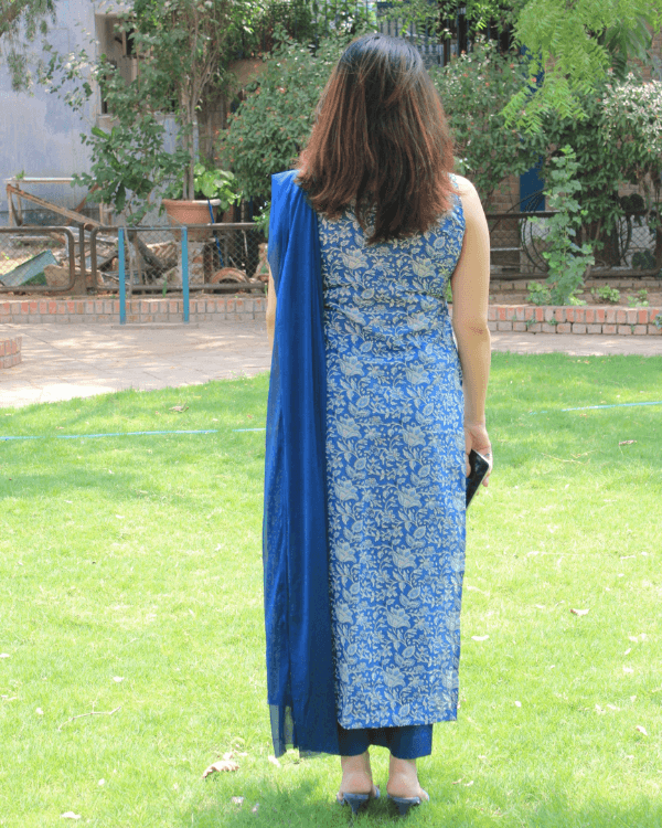 Straight Ocean Blue Suit With Dupatta - Set of 3