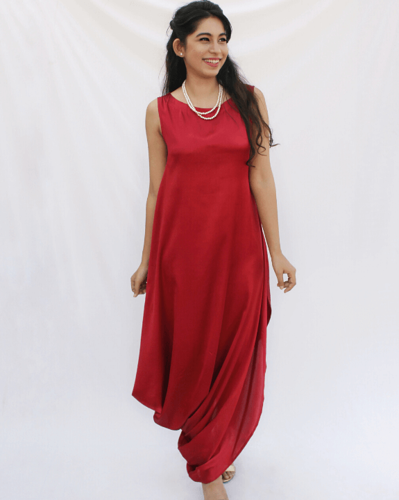 Classic Red Cowl Dress For Women